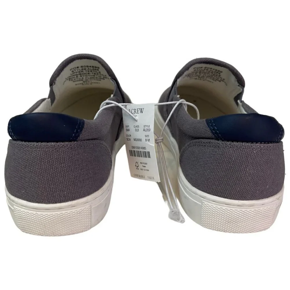J Crew Mens Explorer Canvas Slip-on Sneaker Sz 8 Gray Coastal Casual Comfortable